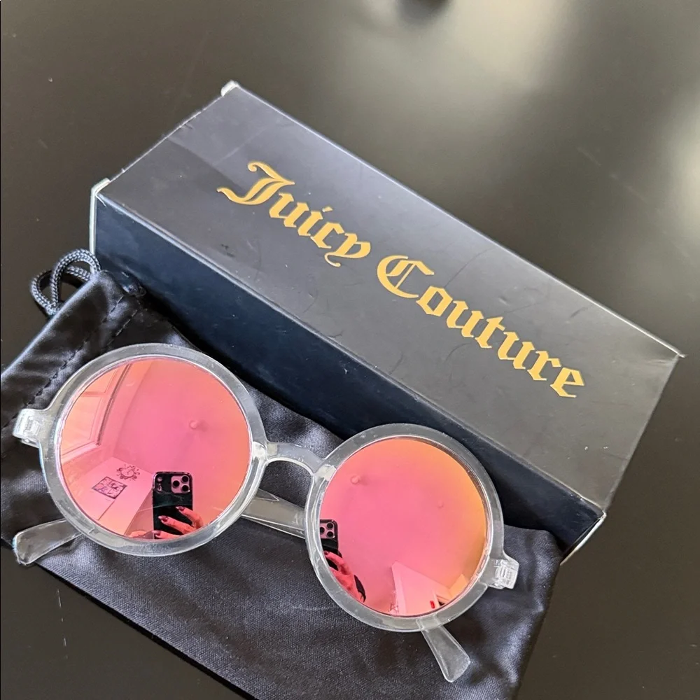 Juicy Couture Kids Clear Frame Sunglasses with Pink-Orange Mirrored Lenses